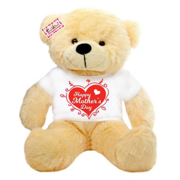 2 feet big peach teddy bear wearing Happy Mothers Day designer heart T-shirt